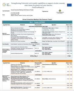 Agenda del Encuentro General Anual del Consorcio en TechtraPlastiCE en Bogotá en julio 2026. Primera parte.